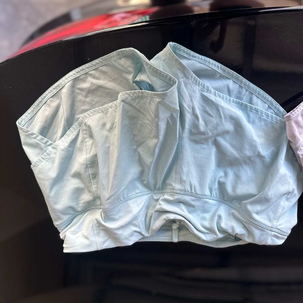 lululemon Light Blue, white, and purple Athletic Shorts. All originally $86.